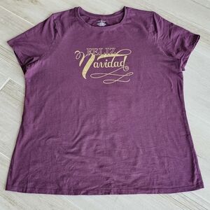 Lane Bryant Wine Color Tee with Gold Script Feliz Navidad Christmas Size 18 / 20
